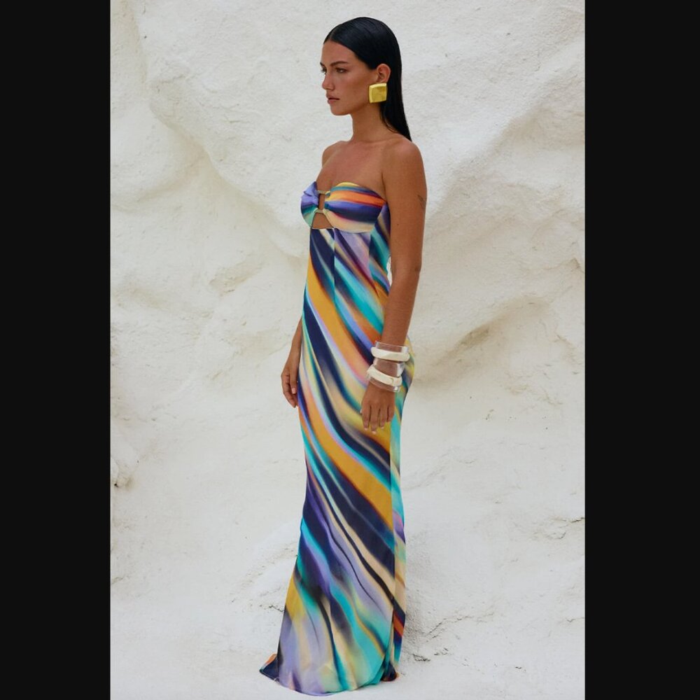 NWT RUNAWAY THE LABEL VELZY STRAPLESS DRESS - AINSLEY PRINT